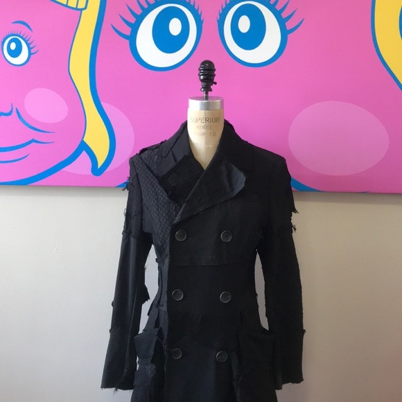 Junya Watanabe Comme des Garçons Patchwork Black Wool Coat - Picture 1 of 8